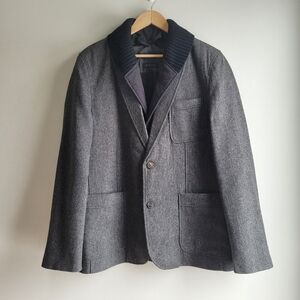 RW & CO Men's Gray Single Breasted Tweed Herringbone Blazer Detachable Collar 44